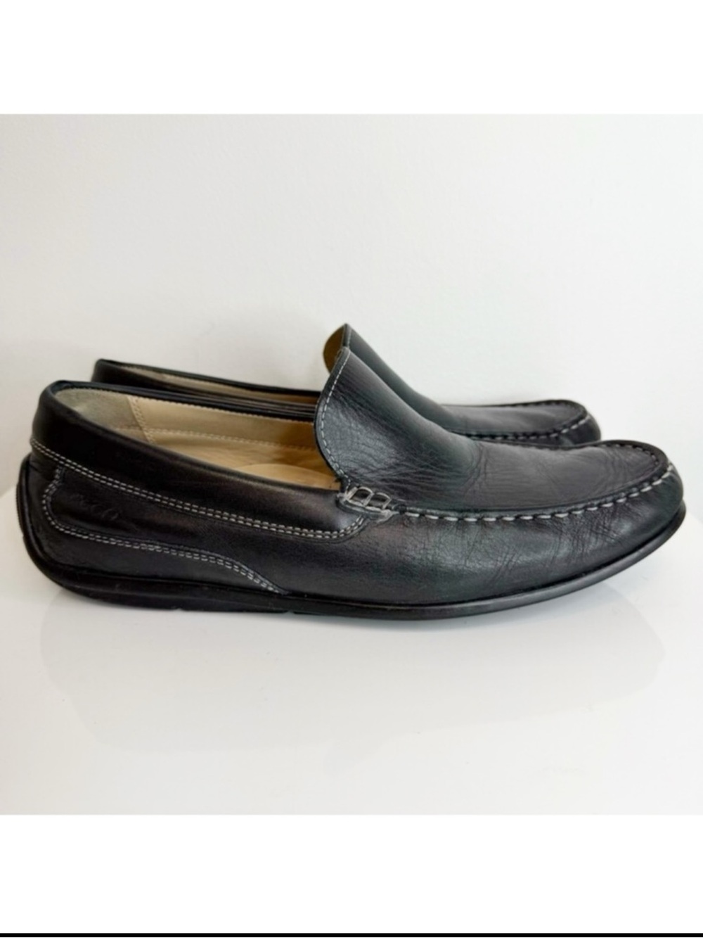 Ecco Black Leather Classic Moc Toe Leather Loafer Shoe Slip On Men Size 42 US 8